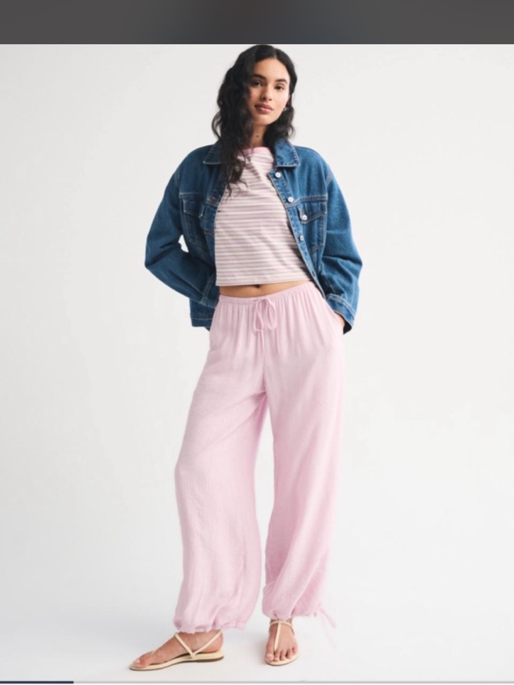 Abercrombie & Fitch Light Pink Wide-Leg Drawstring Pants